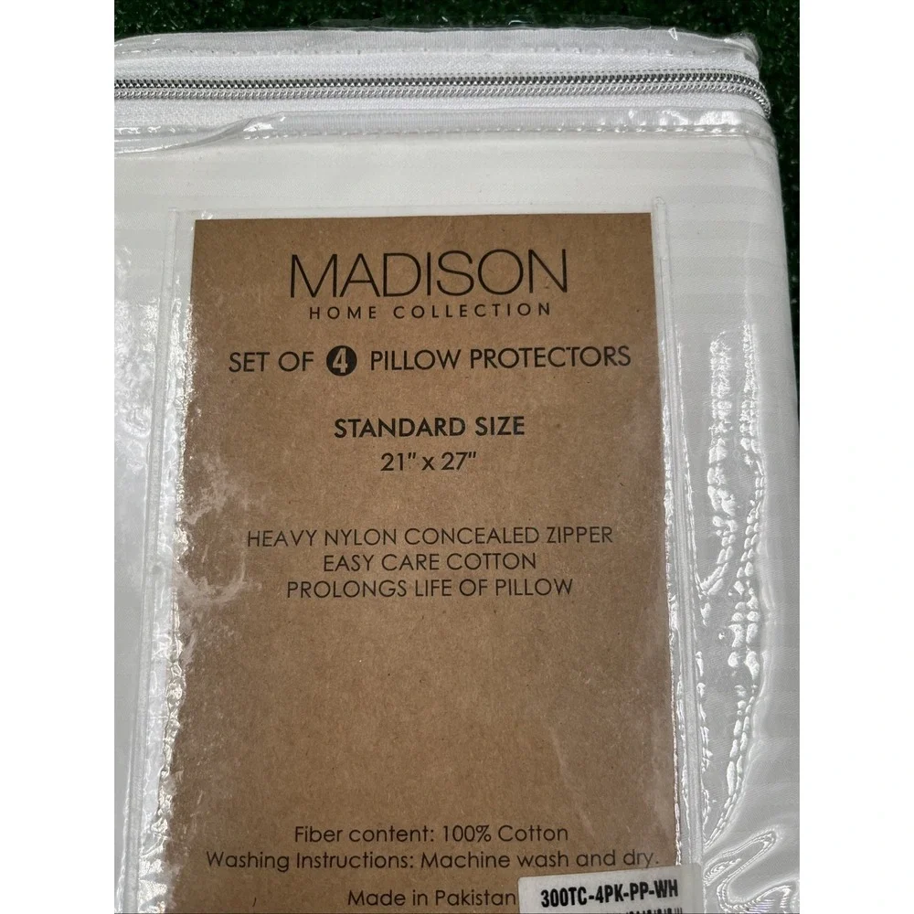 Madison Home Collection 300 Thread Count Set of 4 Pillowcase Protector White NEW